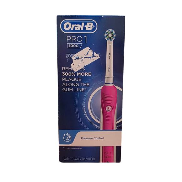 Oral-B Pro 1 1000W Electronic Rechargeable Toothbrush Pink Pressure Control BNIB - Picture 2 of 6